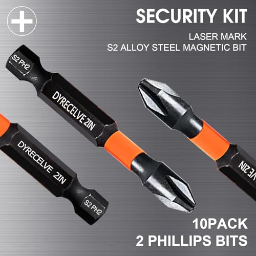 10-Pack Phillips Bits #2 Impact Magnetic, 1-Inch to 6-Inch Long Phillips Head Drill & Screwdriver Bits, PH2 Premium S2 Steel 1/4" Hex Shank for Impact Drivers, Professional & DIY Use - color: 1'' to 6'' Ph2 10-pcs
