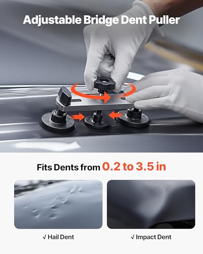 VEVOR Dent Puller Kit, 60 PCS Paintless Dent Removal Kit with Golden Lifter, Bridge Puller, Rubber Hammer, Glue Gun, Auto Body Hail Damage Repair Remover Tools for Car Refrigerator Door Ding Repair - style: 60PCS