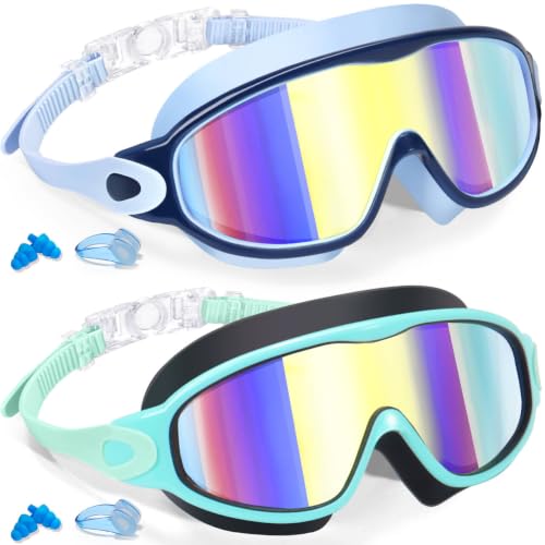 Keary 2 Pack Kids Swim Goggles for 3-15 UV Protection Anti-Fog Pool Water Swimming Goggles for Boys Girls Youth Toddler - color: Blue & Black
