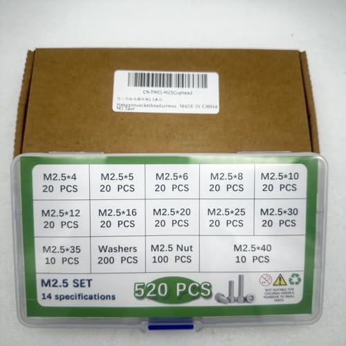 Button Head/Hex Socket/Phillips Flat Head Screws Assortment - Furniture, Auto, Home Repair Fastener Kit (520 PCS M2.5 Hexagon Screws Set) - color: 520 PCS M2.5 Hexagon Screws Set