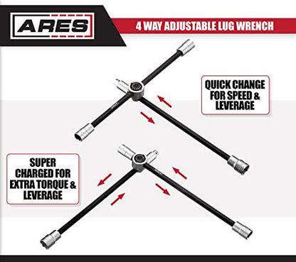 ARES 70092 - 4-Way Sliding Lug Wrench - Adjustable Sliding Lug Wrench Gives Superior Leverage - Collapses for Convenient Storage - size: 4-Way Sliding Lug Wrench