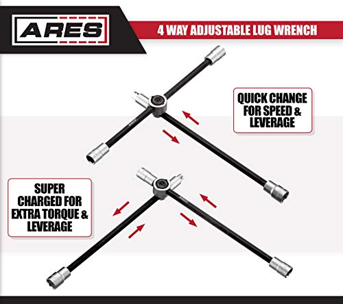 ARES 70092 - 4-Way Sliding Lug Wrench - Adjustable Sliding Lug Wrench Gives Superior Leverage - Collapses for Convenient Storage - size: 4-Way Sliding Lug Wrench