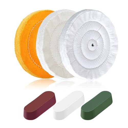 8 Inch Buffing & Polishing Wheel Kit for Bench Grinder, 1/2" Arbor Hole, 3 Polishing Wheels Yellow/White/Flannel with 3 Buffing Compound Set,Polishing Rouge Bar,Metal Aluminum Finishing Kit - style: 6pcs-8inch