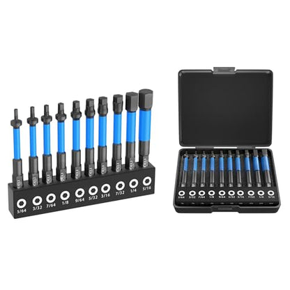 ANDELI Magnetic Hex Bit Set 10PCS 1/4" Shank 2.55" S2 Steel | Magnetic tips, includes SAE sizes with storage box, for impact drivers and drills, durable for fastening tasks - size: 2.55" 10pcs (SAE)