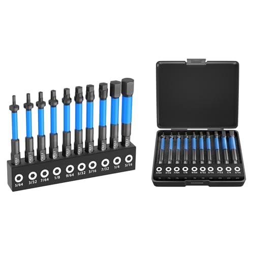 ANDELI Magnetic Hex Bit Set 10PCS 1/4" Shank 2.55" S2 Steel | Magnetic tips, includes SAE sizes with storage box, for impact drivers and drills, durable for fastening tasks - size: 2.55" 10pcs (SAE)