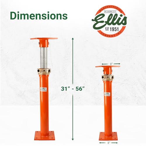 ELLIS Heavy-Duty Adjustable Steel Shore - Basement House Jack for Floor Leveling, Foundation, Beams & Concrete Bracing - 40,000 lb Capacity, 31"-56" Adjustable Support - size: 31" - 56" Adj. Safe Load Capacity (40,000 lb)