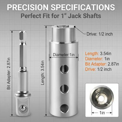 Trailer Jack Drill Adapter, Stainless Steel 1 Inch Drive Shaft Adapter for Electric Drill, Heavy Duty Jack Adapter Tool & 1/2 Inch Socket Bit for RV, Construction, Dump Trailers