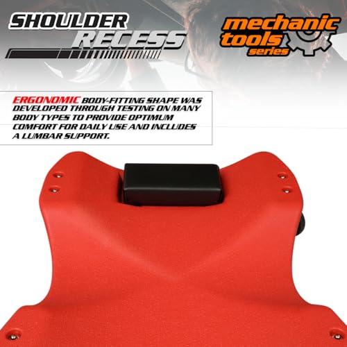 M-AUTO Mechanic Plastic Creeper with Dual Tool Trays, 48" Ergonomic Rolling Garage Shop Creeper with Padded Headrest, 4 Noiseless Casters 350LBS Capacity Red - color: Red