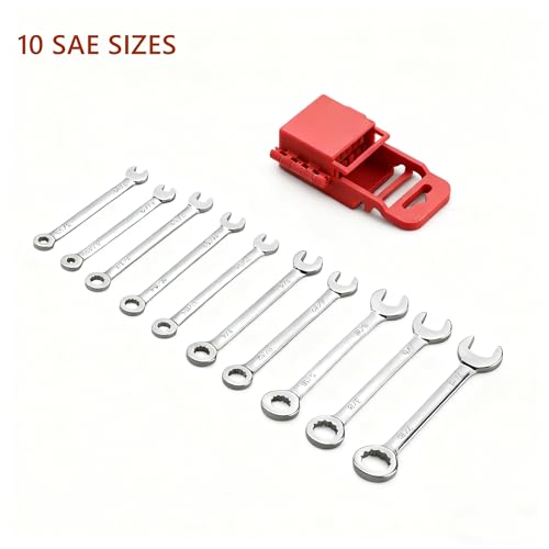 Small Wrench set, 10-Piece Mini Combo Wrench set, Ignition Wrench, Micro&Thin, SAE Size: 5/32", 3/16", 13/64", 7/32", 15/64", 1/4", 9/32", 5/16", 3/8", 7/16", with Unique Wrench Organizer (Red) - size: SAE