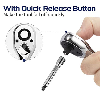 1/2-Inch Drive Ratchet Wrench, 1/2 Ratchet Wrench Long Handle, Socket Wrench, 72-Tooth Quick-release Reversible Cr-Mo Head, Chrome Steel Made - 20''51cm - size: 1/2" Standard Ratchet - 20 inch