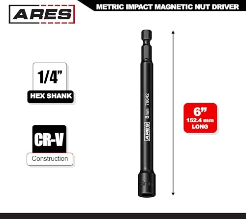 ARES 70642 8mm Magnetic Impact Nut Driver | Impact Grade Nut Setter with Industrial Strength Magnet - size: 8mm Magnetic Impact Nut Driver