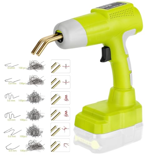Cordless Plastic Welder Gun Compatible with Ryobi One 18V Battery with 600PCs Hot Staples Plastic Welding Kit for Car Bumper and other plastic Repairing(No Battery)