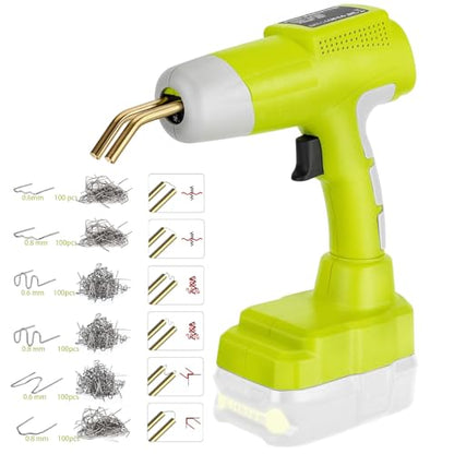 Cordless Plastic Welder Gun Compatible with Ryobi One 18V Battery with 600PCs Hot Staples Plastic Welding Kit for Car Bumper and other plastic Repairing(No Battery)