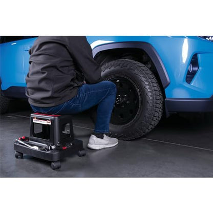 Performance Tool W85026 Multi-Slot Creeper Rolling Work Seat with Storage Tray for Mechanic Garages and Workshops, Black/Red, 18x13.4x12.4-Inches - style: Rolling Work Seat