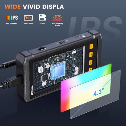 50FT Endoscope Camera with Light, Oiiwak Snake Borescope Endoscope Inspection Camera for Pipe Sewer Drain Plumbing Inspection 1080P HD 4.3" IPS Screen IP67 Waterproof - style: Singlel Lens-8.5mm
