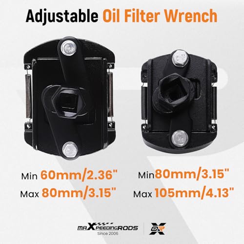 maXpeedingrods 2Pcs Adjustable Oil Filter Wrench 2 Jaw 60-80mm & 80-105mm | 1/2" Drive Universal Oil Filter Spanner Removal Tool, Universal Oil Filter Cap Socket Wrench Filter Housing Removal Tool - size: 2 PCS