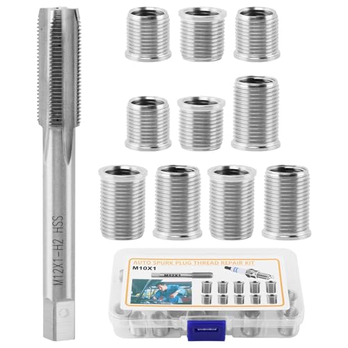 Spark Plug Thread Repair kit, M10x1.0 Bolt M12x1.0 Tap Stainless Steel Repair kit for Automotive Engine Cylinder Head Rethreaded Kit Repairs Tools(Color:Silver) - color: silver