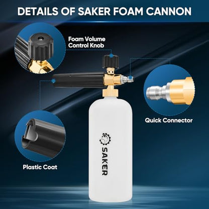 Saker Foam Cannon, 1/4 Inch Quick Connect, Power Washer Foam Cannon with 5 Pressure Washer Nozzles - size: Foam Cannon with 5 Pressure Washer Nozzles