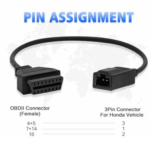 OBD1 to OBD2 Adapter Cable for Honda Vehicles OBD2 16Pin to OBD1 3Pin OBDII Car Diagnostic Connector Compatible with OBD II Diagnostic Scanner (3Pin for Honda)