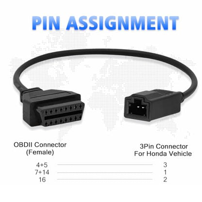 OBD1 to OBD2 Adapter Cable for Honda Vehicles OBD2 16Pin to OBD1 3Pin OBDII Car Diagnostic Connector Compatible with OBD II Diagnostic Scanner (3Pin for Honda)