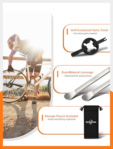 Bike Tire Levers, Bike Tire Tools for Road Mountain Bicycle Tire | Ultra Strong Tire Levers & Stainless Steel Tire Spoons, Great Value Bike Tire Repair Kit with Drawstring Bag & Core Wrench - size: 3-Pack Stainless Steel