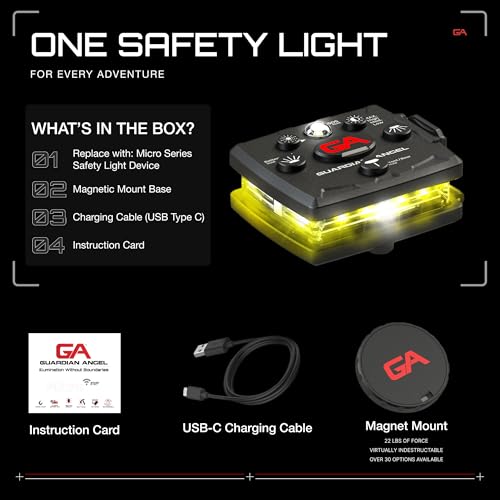 Guardian Angel Micro Safety Light - Yellow Front & Yellow Rear | Beacon Device. Rechargeable, magnetic, hands-free wearable & mountable. For Dog Walking, Cycling, Hiking, Camping & More. - color: Yellow/Yellow