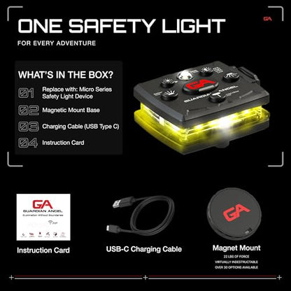 Guardian Angel Micro Safety Light - Yellow Front & Yellow Rear | Beacon Device. Rechargeable, magnetic, hands-free wearable & mountable. For Dog Walking, Cycling, Hiking, Camping & More. - color: Yellow/Yellow