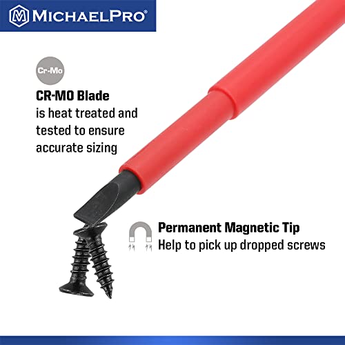 MichaelPro 6.5 x 150mm 1000V VDE Insulated Screwdriver, Electrician Tools, Slotted Screwdriver with Magnetic Tip, CR-MO Steel Blade, 10,000V Tested and Certified for Electrician Safety - MP002033 - size: 1-Piece 6.5 x 150mm Slotted