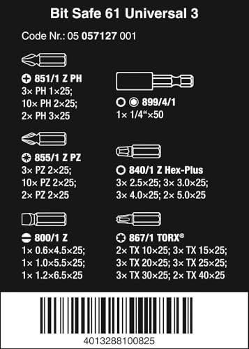 Wera 05057127001 Bit-Safe "Universal 3" (61 Piece),MULTI