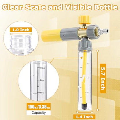 M MINGLE Mini Foam Cannon, Pressure Washer Foam Cannon with 5 Nozzle Tips | Undiluted Thick Adjustable Foam, 1/4" Quick Connect, Ideal for Car Wash, Patio & Deck Cleaning - size: 100 ML