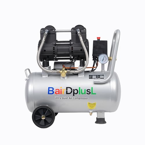 BairDplusL 8 Gallon Ultra Quiet Air Compressor 110V/60Hz 1.5HP 8.8CFM MAX 115PSI Steel Tanks Oil-Free 70dB Noise Level Light & Quiet Portable Air Compressor with Wheels, Auto Repair - size: 30L