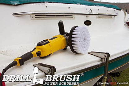 Carpet Cleaner Scrub Brush for Polisher - 7 Inch Soft White Drillbrush with 5/8 x 11 Threaded Hub for Rotary Polisher Machine - Large Car Buffer Brush - Large Carpet Scrubber - Drill Adapter Included - color: White