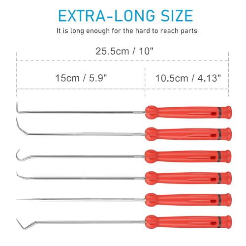 YukiHalu Precision Hook and Pick Set for Automotive, Swivelling Tail, 10 inch Pick Tool Set for O-Rings and Oil Seals, Seal Puller Set for Cars and Electronic Tools