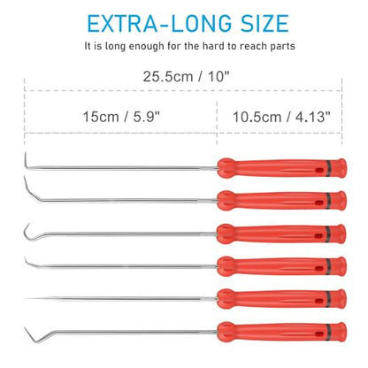 YukiHalu Precision Hook and Pick Set for Automotive, Swivelling Tail, 10 inch Pick Tool Set for O-Rings and Oil Seals, Seal Puller Set for Cars and Electronic Tools