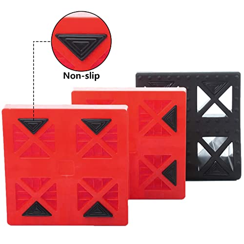 Homeon Wheels 10 Packs Rv Camper Leveling Blocks, Chocks Anti-Slip Pads Design Include One Wheel Chock and Carrying Bag for Camper Travel Trailer - color: Black+Red
