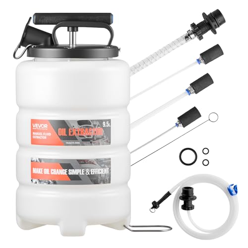 VEVOR Fluid Extractor, 9.5 L Capacity, Manual Vacuum Oil Extractor Pump with 59 in Long Horse & Three 47 in Extension Tubes, Oil Change Pump with HDPE Tank for Cars, Lawn Mowers, Boats, Motorcycles