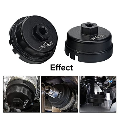 3mirrors 2Pcs Oil Filter Wrench Set, Aluminum Oil Filter Cap Removal Tool Compatible with ALL Toyota Lexus Scion RAV4 Camry Tundra Highlander with 64mm Cartridge Style Oil Filter System