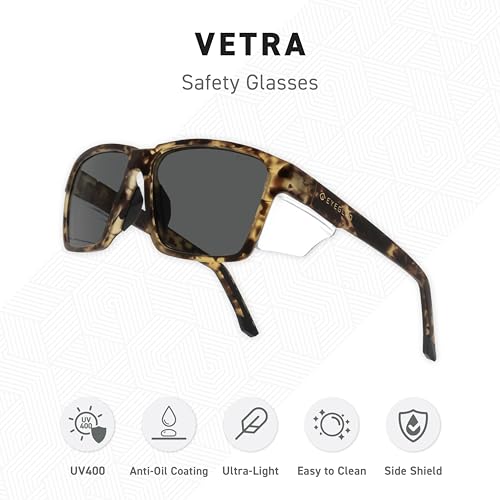 VETRA Z87+ Certified Safety Glasses HD High Contrast UV400 Side Shield Anti-Oil Coating Stylish Eyewear - color: Amber Tortoise