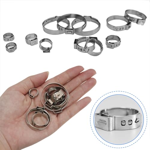 304 Stainless Steel Single Ear Hose Clamps Assortment Kit with Clamp Pliers 6 to 36mm Stepless Crimp Hose Clamps for Auto Pipe Fuel Line Home Appliance (150pcs) - size: 150pcs