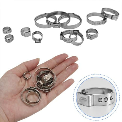 304 Stainless Steel Single Ear Hose Clamps Assortment Kit with Clamp Pliers 6 to 36mm Stepless Crimp Hose Clamps for Auto Pipe Fuel Line Home Appliance (150pcs) - size: 150pcs