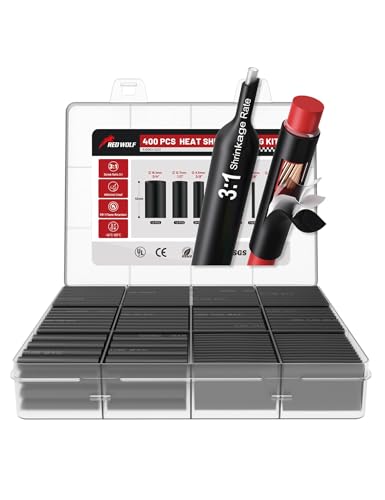 RED WOLF 3:1 Heat Shrink Tubing Kit 400PCS, Adhesive Lined Dual Wall Heat Shrink Tube, Waterproof Marine Grade Wire Wrap UL Certified for Automotive Marine Industrial Electrical, Black - color: 3:1 400PCS-Black