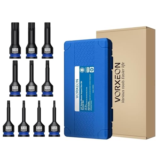 10 PCS 1/2" Drive Impact Star Bit Socket Set 42CRMO With Storage Case, Impact Torx Socket T25 T27 T30 T40 T45 T50 T55 T60 T70 T80 - size: Star Torx