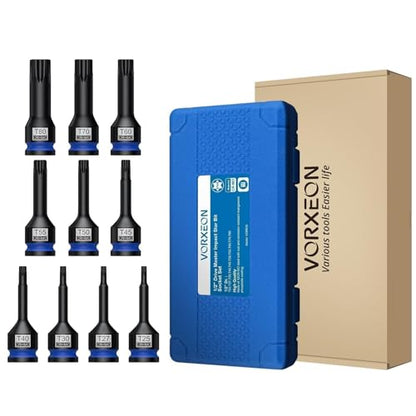 10 PCS 1/2" Drive Impact Star Bit Socket Set 42CRMO With Storage Case, Impact Torx Socket T25 T27 T30 T40 T45 T50 T55 T60 T70 T80 - size: Star Torx