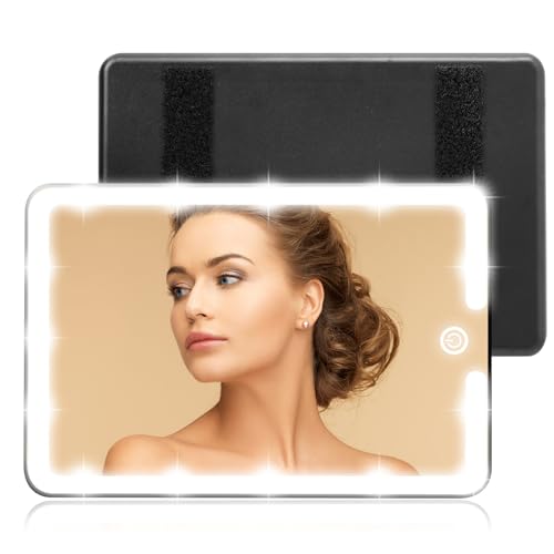 LED Vanity Mirror for Regular Car Sun Visor,Lightweight Car Mirrors with Dimmable Lights, 3-Color Vanity Makeup Mirror for Universal Standard Vehicle Visor - size: Regular(Black)