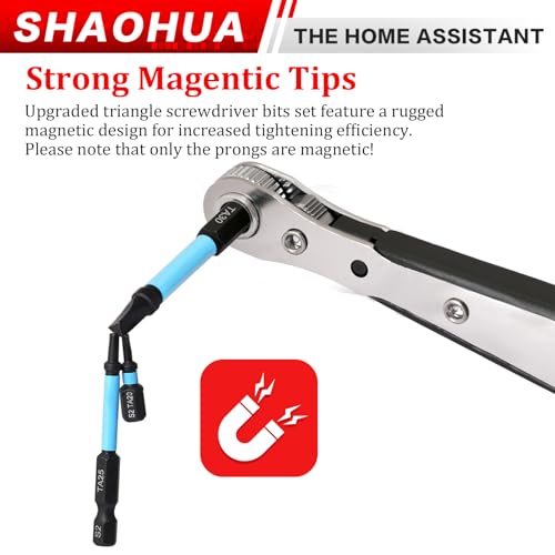 Triangle Screwdriver Bits, 19Pcs Triangle Head Screwdriver Bit Set, 25mm&60mm S2 Steel Magnetic Screwdriver Bits, 1/4" Hex-Shank Security Triangular Bits with Bit Extension Holder and Ratchet Wrench - style: C. Triangle Screwdriver Bits