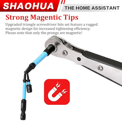 Triangle Screwdriver Bits, 19Pcs Triangle Head Screwdriver Bit Set, 25mm&60mm S2 Steel Magnetic Screwdriver Bits, 1/4" Hex-Shank Security Triangular Bits with Bit Extension Holder and Ratchet Wrench - style: C. Triangle Screwdriver Bits