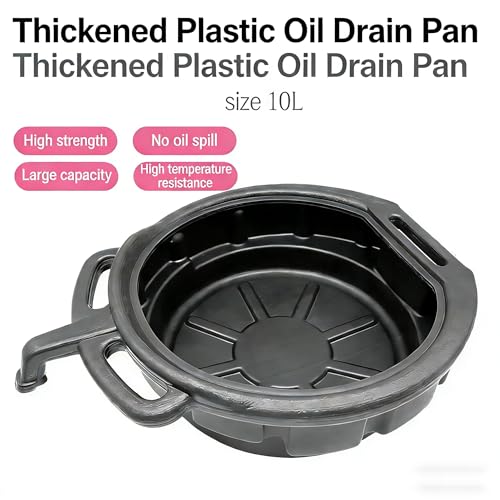Spill Proof 10L Plastic Oil Drain Pan, Black Anti Splashing Motor Oil Catcher Pan for Home Work Shop, Lightweight and Easy to Handle