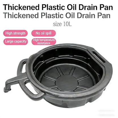 Spill Proof 10L Plastic Oil Drain Pan, Black Anti Splashing Motor Oil Catcher Pan for Home Work Shop, Lightweight and Easy to Handle