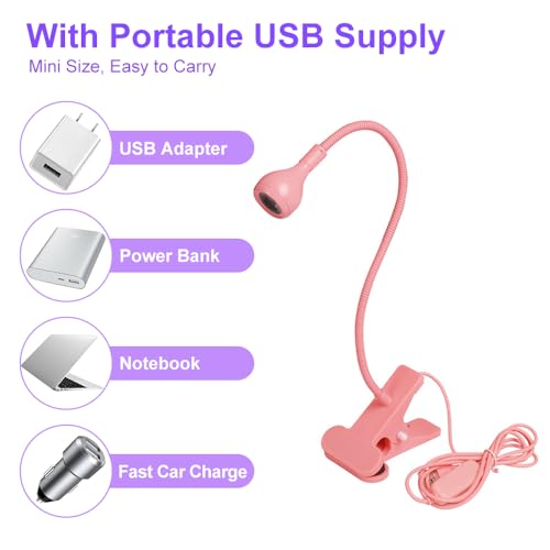 USB 3W LED UV Ultraviolet Phone Glue Curing Lamp,UV Led Nail Lamp for Gel Nails,Portable Clamp Flexible Desk Lamps for Mobile Repair,Plug and Play Pink - color: Pink