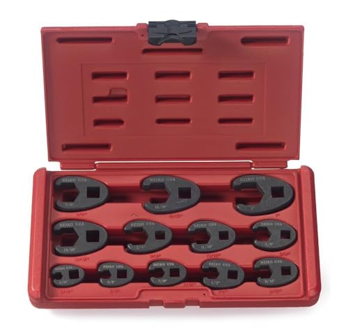 Neiko 03323A Crowfoot Wrench Set 1/2" and 3/8” Drive, 12 Piece, SAE Crows Foot Wrench Sizes 5/16” to 1”, Chrome-Moly Flare Nut Wrench Set - size: 3/8" & 1/2" Drive, style: SAE